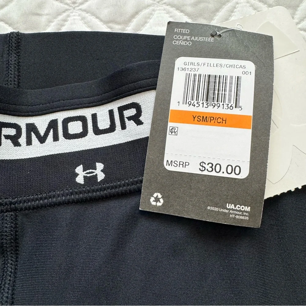 NWT Under Armour Girls HeatGear Base Layer Leggings Black Size S